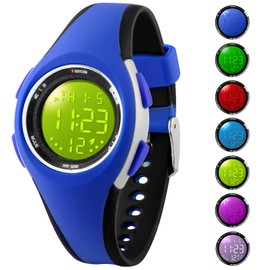 GUUMUXIN Children's Watch, 7 Colours Children's Watch Boys Girls Wrist Watch Children 50 M Waterproof Sports Outdoor Digital Watch Children Watch for Junior Teenager Kids Watch, blue, Strap.