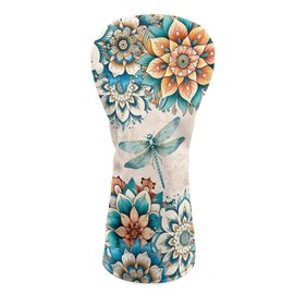 Rarucativ Stylish Dragonfly Golf Club Cover PU Leather Waterproof Golf Headcovers Easy to Use for Club Protective Fit Most Woods and Drivers