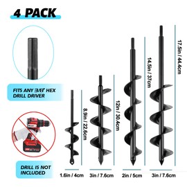 ERYTLLY Bulb Planter, Auger Spiral, 1.6 * 9+3 * 12+2 * 14.5+3 * 17.5 inch Garden Planter Tool 4 Sets,Rapid Umbrella Hole Digger for Planting Bulb Seedlings Bedding Tulips, and Digging Weeds Roots