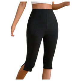 Verdusa Women's Split Capri Leggings High Waisted Knee Length Shorts Black Small