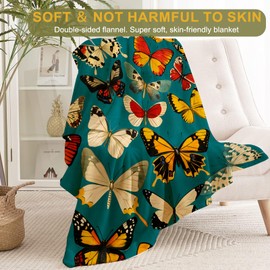 ainori - Manta de forro polar de mariposa, color verde, ligera, suave, acogedora, para los amantes de la naturaleza, niños, mujeres, niñas, mantas vibrantes de mariposas brillantes, decoración de