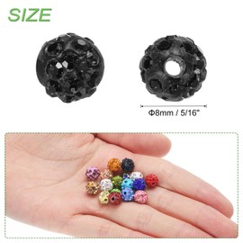 MECCANIXITY 100pcs 8mm Rhinestone Beads for Jewelry Making, Bling Disco Bead Sparkle Diamond Clay Bead for Necklace Bracelet Christmas, Black