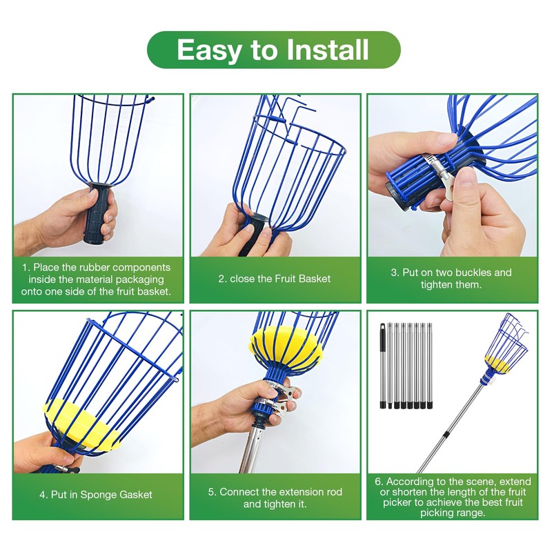 RAIN SPIRIT Fruit Picker Pole with Basket Telescoping tool extension