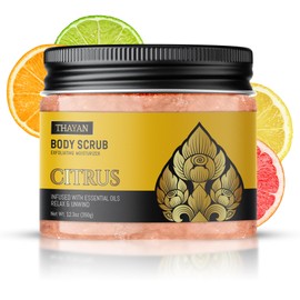 Thayan Himalayan Salt Scrub – Exfoliating Face, Foot & Body Scrub with Jojoba, Grapeseed & Essential Oils – Deep Cleansing, Collagen-Boosting, Cellulite Treatment & Skin Toning - Citrus
