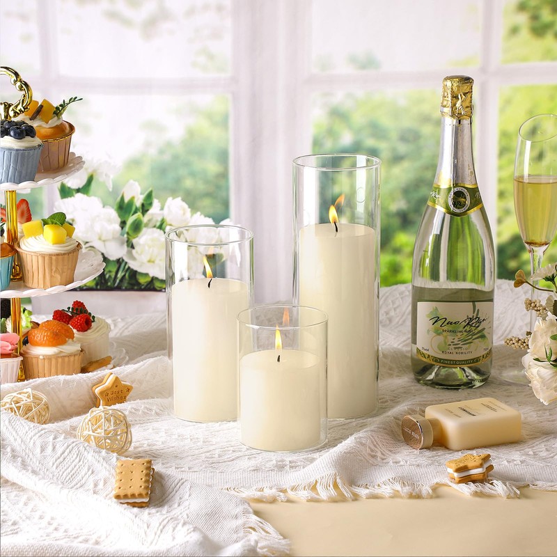 Shihanee Set of 6 Pillar Candles and Glass Cylinder Vases