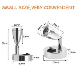 ICOUVA 12V LED Spot Reading Light,Warm Light with Adjustable Switch Warm Light for Camper Van Caravan Boat Interior Led Light,360°Rotate Car Interior Light-Silver 2Pcs