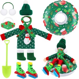 Jenaai 9 PCS Christmas Elf Doll Accessories Set Christmas Elf Clothing Includes Ear Muffs, Scarf, Sweater, Boot, Inflatable Snow Tube, Mask, Hat, Ice Skates, Shovel for Doll Decor