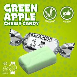 Zazers Silver Chewy Foil Candy - 1 Pound - Green Apple Flavor - Individually Wrapped, Perfect for Color Themed Party Decor, Great for Office, Reception, Buffet, Kosher, Gluten-Free, Nut-Free