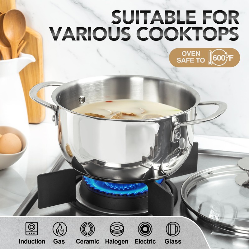 MICHELANGELO Stainless Steel Pot Set with Lids 1QT & 2QT