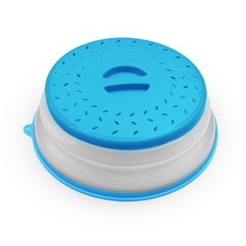 Microwave Splatter Cover 10.5” - Foldable Silicone Microwave Cover for Food Splatter Covers the Dish and Plate - Durable Microwave Food Cover Lid With Vents for Microwave Oven Plate Cover (Blue)