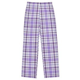 Pfrewn Girls Pajama Pants Tartan Plaid Purple Lavender Violet Kids Casual Comfy Lounge Sleepwear Bottoms with Pockets, M