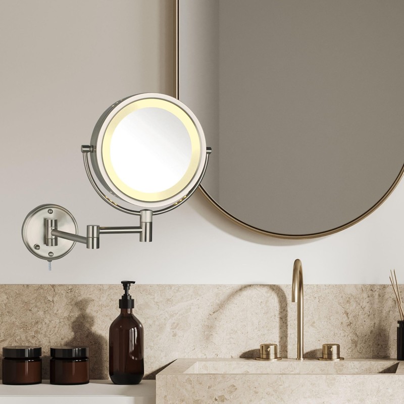 JERDON Wall-Mounted Makeup Mirror with LED Lighting - Lighted Makeup