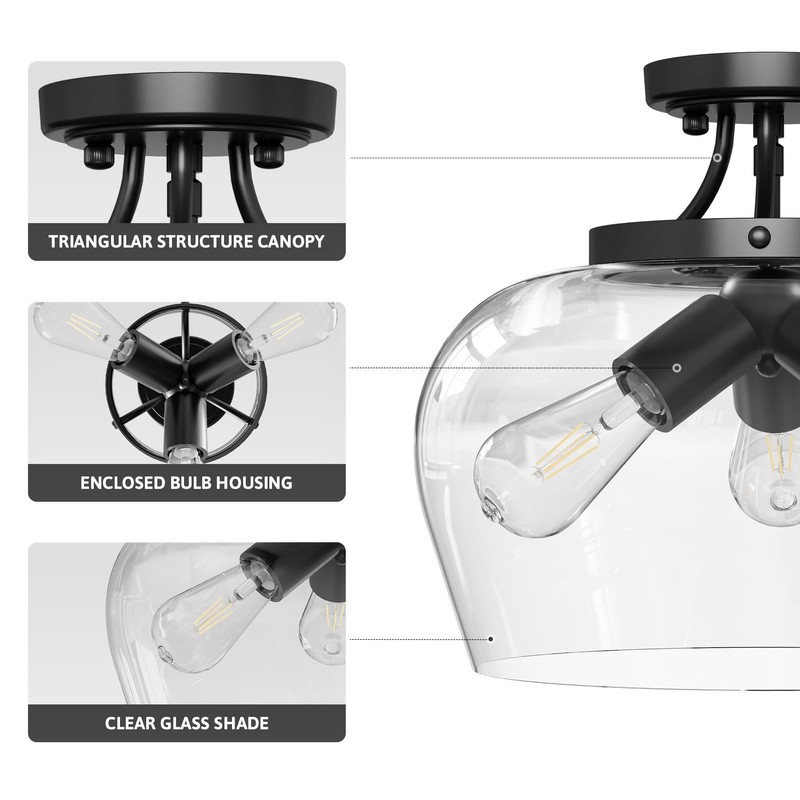 VONLUCE Semi Flush Mount Ceiling Light, 13.8" Ceiling Light Fixture