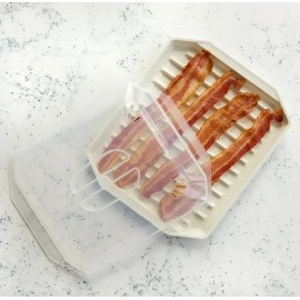 Nordic Ware Microwave Safe Covered Plastic Bacon Rack with Lid, White, 2 Pieces