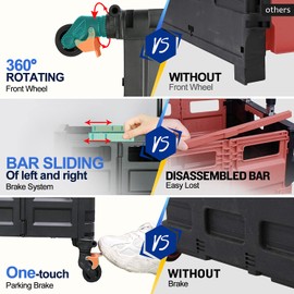 Foldable Utility Cart,Rolling Crate Heavy Duty Shopping Cart with 360° Silent Wheel with Brake System,55L Capacity,Transport Weight up to 177 Pounds,Travel Shopping Moving Luggage Office Use