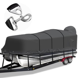 Cerumute Pontoon Boat Cover, Heavy Duty 900D Waterproof Pontoon Cover with Motor Cover and Windproof Adjustable Metal Buckle, 21-24 ft, Black