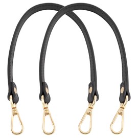 AUEAR, 2 Pack Black Leather Replacement Straps Handle for Small Handbags Purse with Gold Lock
