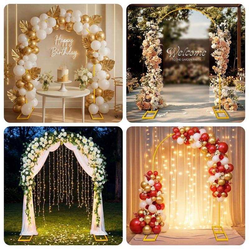 Xizlapu 7.5FT Round Metal Wedding Arch Backdrop Stand with Stable