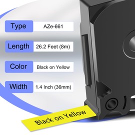KCMYTONER 2 Pack Compatible for Brother P-Touch Label Tape 36mm 1.4 Inch Laminated Black on Yellow TZe TZ Tape TZe661 TZ-661 for PT-9600 PT-9800PCN PT-D800W PT-E800W PT-P900W PT-P910BT