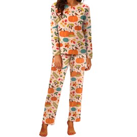 Lutto Fall Pajamas Set Thanksgiving Pumpkin Pajamas for Women, Long Sleeve and Long Pant Womens Thanksgiving Pajamas Fall (Medium)