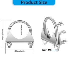 2 Pcs 54mm Exhaust Clamps, Exhaust Pipe Clamps, Saddle Type U-Bolt Clamps, Heavy Duty U Bolt Clamps, Exhaust U Bolts, Exhaust U Clamps for 54mm(2-1/8") Diameter Exhaust Tail Pipe Clamps