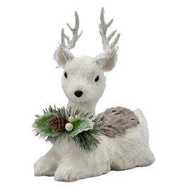 Galt International - Figura decorativa de reno de Navidad blanca de 10 pulgadas, guirnalda de piña con purpurina, ciervo de Papá Noel, decoración de mesa hecha a mano, decoración navideña para