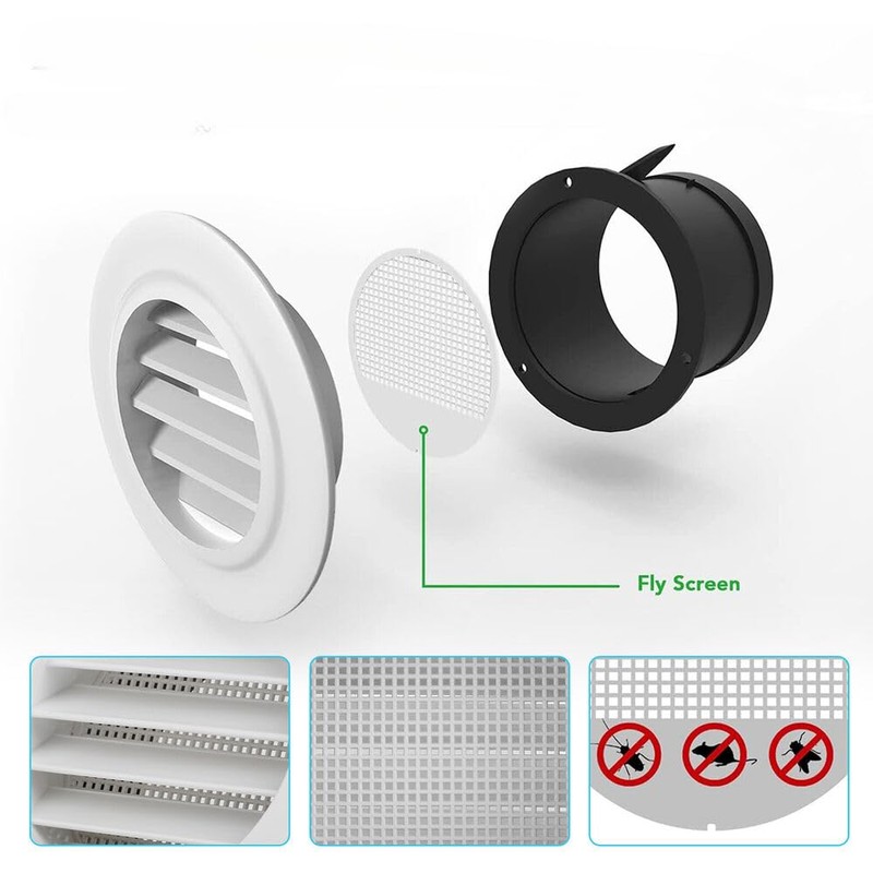 ABS Round Air Soffit Vents Louver Grille Cover with Built-in