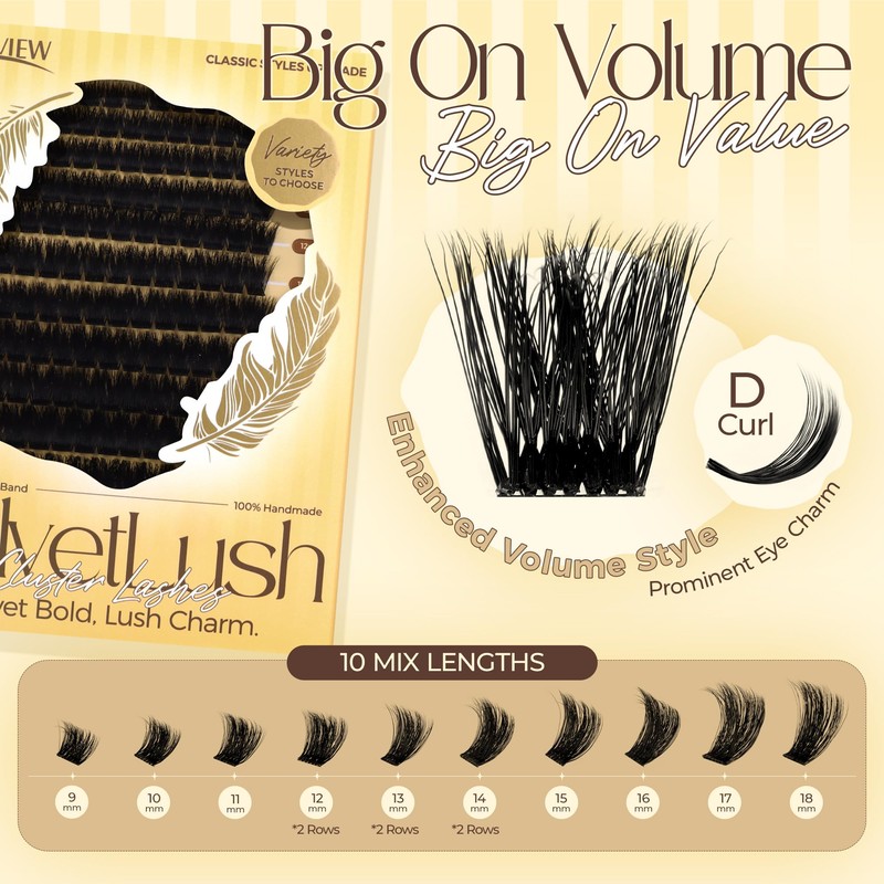 LASHVIEW Lash-Extension-Clusters, Volume Lash Clusters 9-18mm mix Fluffy Lash Extension