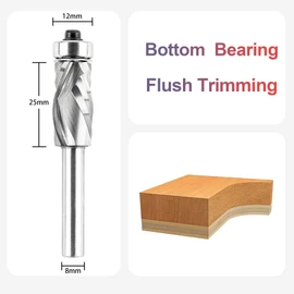 SpeTool Spiral Flush Cutter 8 mm Shank Compression Cut Cutter for Router 12 mm Cutting Diameter 25 mm Cutting Length Copy Cutter with Starting Ring Top Solid Carbide for Woodworking Cutting