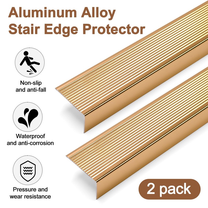 36" Metal Stair Nosing, 2-Pack Self Adhesive Aluminum Stair Edge