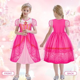 HenzWorld Kids Girls Princess Costume Pink Princess Dress Fancy Party Cosplay Birthday Dress Up Role Play Outfit,5-6 Y