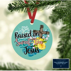 Unbranded RAISED ON SWEET TEA AND JESUS SOUTHERN INSPIRED ART METAL ORNAMENT GIFT TAG 3.5"