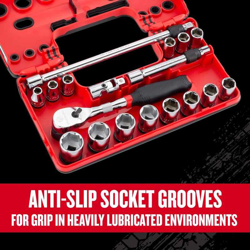 CRAFTSMAN V-SERIES Socket Set, Shallow MM, 3/8 Inch Drive, 18