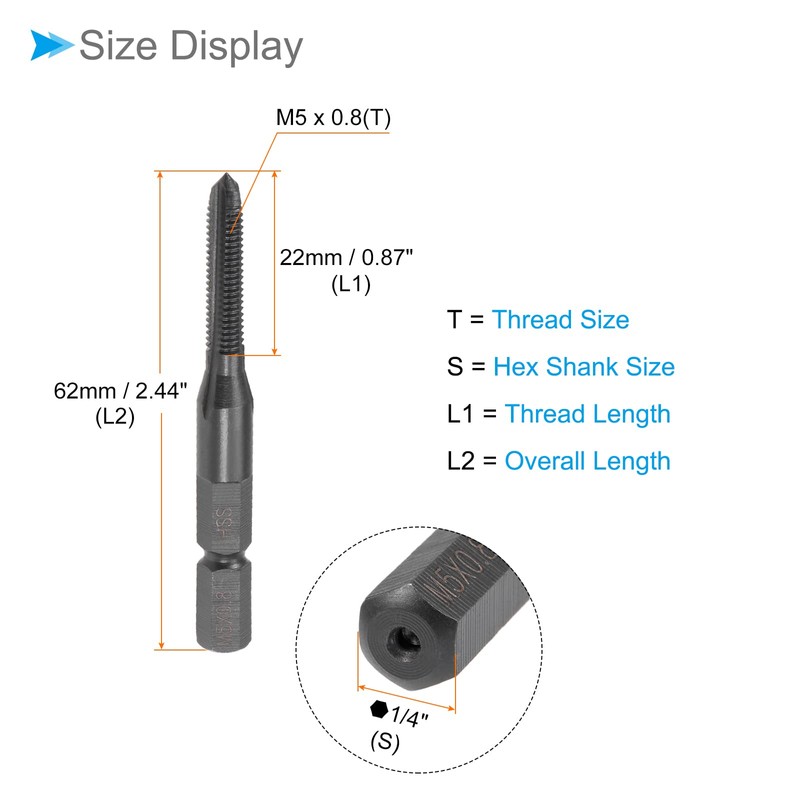 CoCud Thread Milling Taps, M5 x 0.8 Metric Thread 1/4"