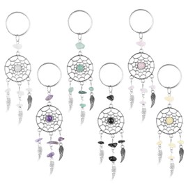 AUEAR, 6 Pack Dream Catcher Keychain Dreamcatcher Keyring Feather Stone Ornaments for Car Bag Accessories Jewelry DIY Crafts