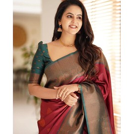 C J Enterprise Women's Banarasi Saree Pure Soft Kanjivaram Silk Saree With Blouse Piece 