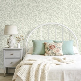 VEELIKE Vintage Willow Boughs Wallpaper Peel and Stick William Morris Wallpaper 17.7''x118'' Self Adhesive Contact Paper Removable Botanical Leaf Wall Paper for Bedroom Bathroom Living Room Walls