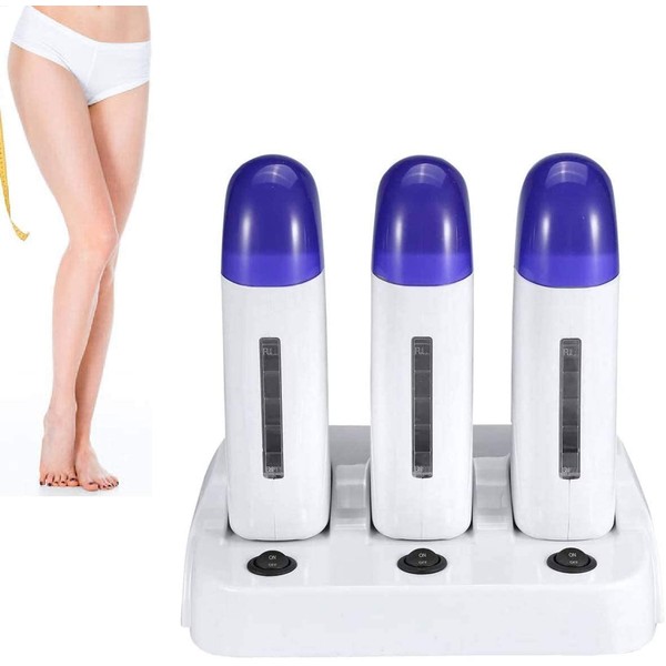 Roll-On Wax Heater, Electric Rolling Epilator Cartridge,Warm Wax Heater Roller Waxing Hot Cartridge Hair Removal with Pedestal for Women Men, Painless Hair Removal Machine (Three)