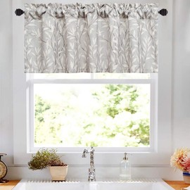 VOGOL Grey Valances for Windows, Lovely Leaf Print Window Treatment Rod Pocket Bathroom Valances for Small Windows, 52x12, One Panel
