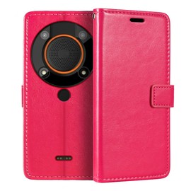 Shantime Leather Case Compatible with AGM G1 Pro, Business Design Magnetic Flip Cover with 3 Card Slots, Photo Frame, and Hidden Wallet(Rose Red)