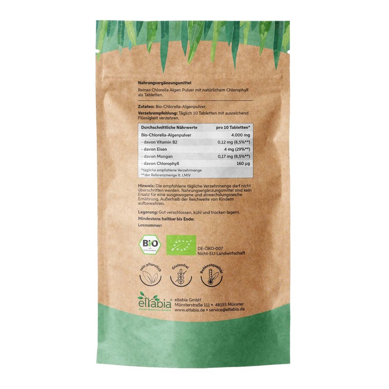 Organic Chlorella Tablets 500 g | 1250 Pellets 400 mg
