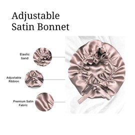 Atrube Satin Silk Bonnet for Hair with 3 Premium Scrunchies, Adjustable Silk Hair Cap for Sleeping, Satin Bonnet for Curly Hair with Ribbon Tie Band, Satin Hair Wrap drawstring (Brown)