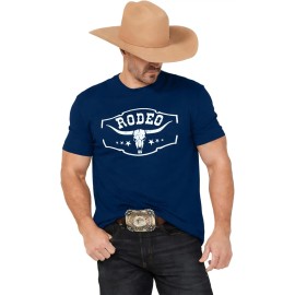 Western Cowboy Rodeo Shirts Mens Vintage Cow Skull Graphic Tees Boho Country Concert Music T-Shirts Sleeveless Cotton BlendColor: Navy blue, Size: 4 XL