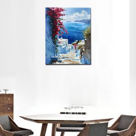 Aihonmin Blue sea Paint by Numbers Kit for Adults Kids,Mediterranean Landscape Acrylic Paint by Numbers Kits on Canvas Vibrant Flowers Painting Acrylic for Home Decor without Framed 16''W x 20''H