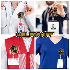 Walk by Faith Badge Holder Retractable 1.6 Inches Jesus Bible Verse Religious Catholic Trust in God Alligator Clip/Belt Clip, Acrylic Material, Badge Reel Lanyard ID Cards Holder Gifts for Mom Friend