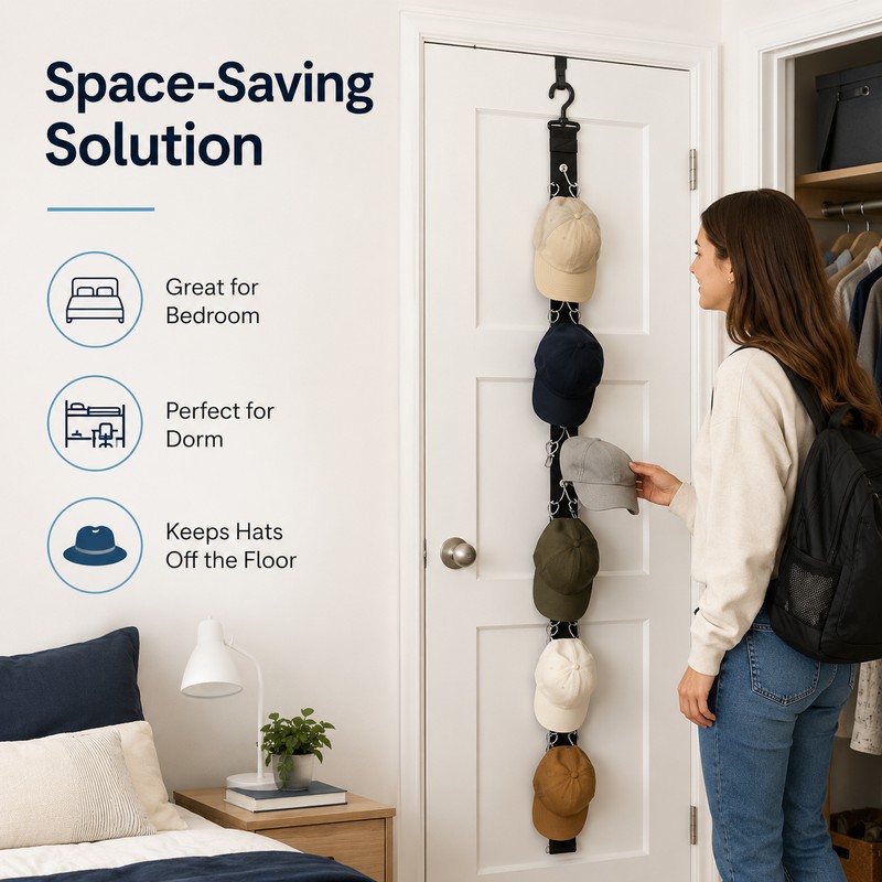 Hat Organizer for Closet Storage – 8-Clip Hanging Rack for
