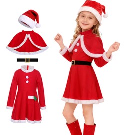 Joyesplay Santa Cosplay, Children, Girls, Santa Claus, Costume, Christmas Dress, 4-Piece Set, Cape Included, Santa Hat, Cute, Christmas Costume, For Children, Santa Clothes, Transformation, Events