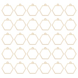 PATIKIL 50pcs Open Bezels, Resin Bezels Pendants Mold Open Back Bezels Geometric Pressed Charm Bulk Alloy Hollow Frame for Resin Jewelry Making Earrings Necklace, Hexagon, Gold Tone