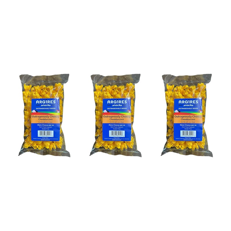 Argires Chicago 3 pack Gourmet Cheddar Cheese Popcorn 3 oz