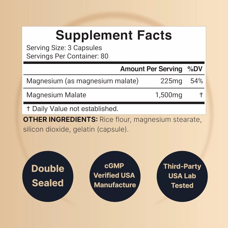 Bell Magnesium Malate High Potency 1500mg 240 Caps Non Gmo/Gluten